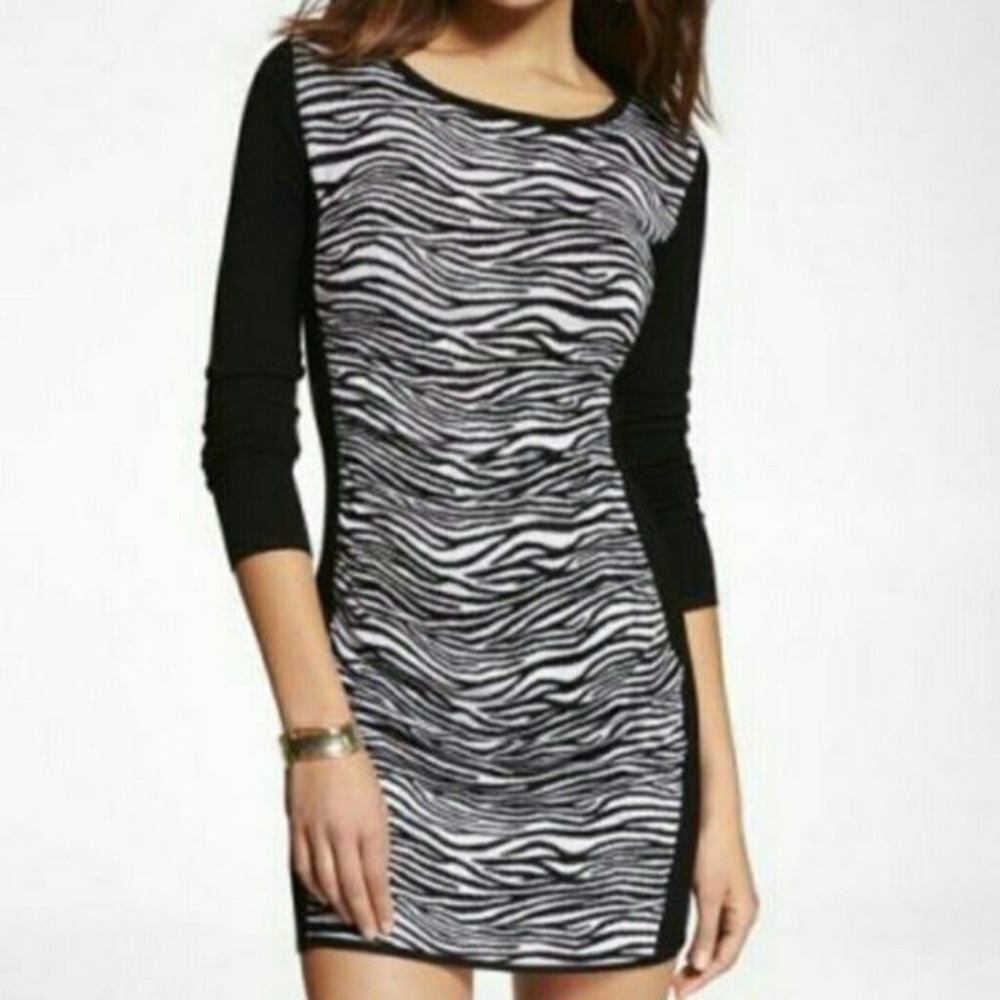 Zebra‎ Black/Leopard Long Sleeve Sweater Dress XS